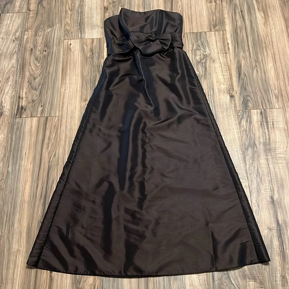 Amsale Size 8 Chocolate Brown Satin Evening Gown – Bow Waist Formal Dress - Picture 8 of 8